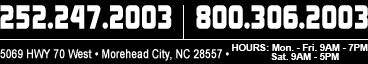 (252) 247-2003, (800) 306-2003, 5069 Highway 70 West, Morehead City, NC 28557